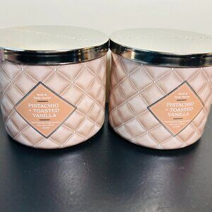 (2) Bath & Body Works PISTACHIO & TOASTED VANILLA 3 Wick Candles NEW